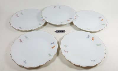日本 深川製磁 瓷盤 白底 金緣 蜻蜓圖案 5入紙盒裝 - 1900946