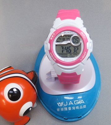 JAGA捷卡 防水多功能運動電子錶/女錶/兒童錶 甜心馬卡龍配色M876B-DG (白粉)保固一年