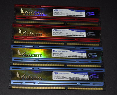 TEAM Vulcan DDR3-2400 4Gx4=16G 同廠牌 同顆粒 雙面 雙通道 三通道 四通道 超頻 終保