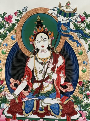 7766西藏唐卡畫布掛毯大白傘蓋佛母布扎阿甘杜甘姆新唐卡畫布金剛頂髻大迴遮母