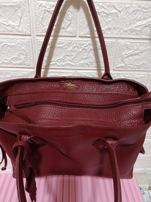 Longchamp棗紅色真皮 手提包（真品）
