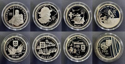全新葡萄牙1999年地理大發現第10系列~200埃斯庫多銀幣 (四枚一套)