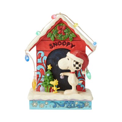 🗽Dona美國代購🗽預購 Enesco Snoopy 史努比和糊塗塔克一起裝飾聖誕狗屋 LED燈會發亮 塑像公仔擺飾
