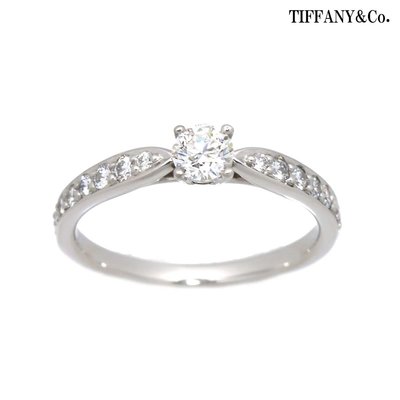 [稀有物件0利率求婚戒指#6 0.20ct]  Tiffany&amp;Co 四爪鉑金 槽式鑲崁鑽石 搭 單鑽 婚戒