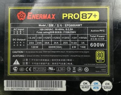 【冠丞3C】保銳 金魄族 PRO87+ EPG600AWT 600W 電源供應器 POWER PW-063