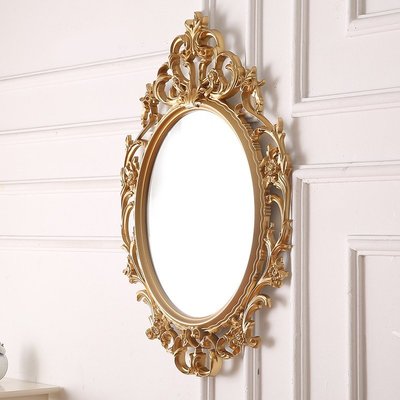 歐式古典橢圓形裝飾鏡 浴室鏡掛墻式 復古鏡玄關鏡衛生間壁掛大號-雙喜生活館