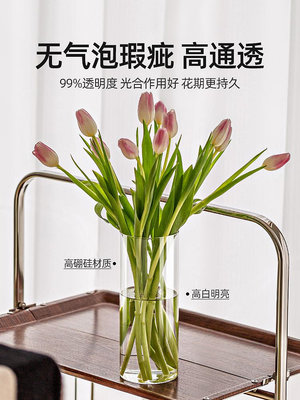 花瓶擺件客廳插花高級感玻璃透明直筒水培水養鮮花玫瑰百合郁金香台北有個家