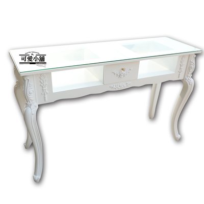 （台中 可愛小舖）歐式古典風格－二格一抽美甲機器空間白色美甲桌透明仿鑽把手立體浮雕雙人桌桌子美甲店玻璃桌營業場所桌子皆可