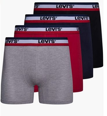 【盒裝四件禮盒組S-2XL大碼內褲】美國LEVIS Boxer Briefs 四色四角褲/男內褲/彈性貼身/搶眼Logo