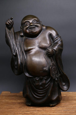 【二手】日本回流彌勒佛立像，古銅彌勒佛像，七福神，布袋和尚銅像。上新8949【如意坊】擺件  老物件 老貨