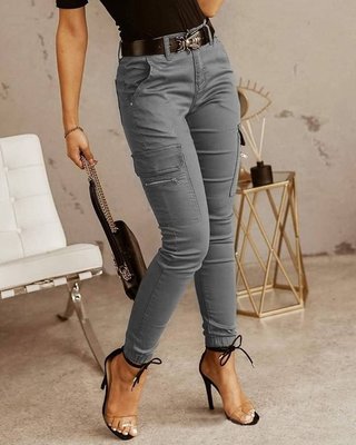 現貨亞馬遜eBay2023跨境歐美女裝長褲低腰紐扣純色口袋束腳工裝褲 XYXP31517超夯 正品 活動