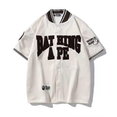 日本bathing ape潮牌美式logo立領開衫短袖棒球衣外套