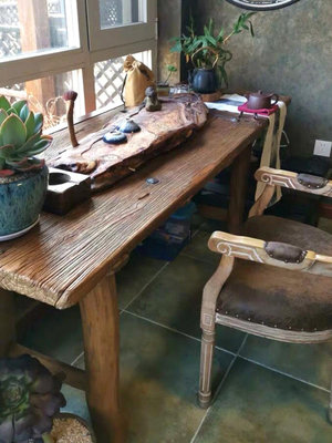 茶桌老榆木門板原木舊木板實木吧臺桌復古墻板樓梯踏板風化板茶桌茶臺