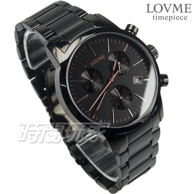 LOVME 公司貨 真三眼 城市獵人個性時尚手錶 不鏽鋼 男錶 防水手錶 鋼帶 黑x玫瑰金 VS0055M-33-341