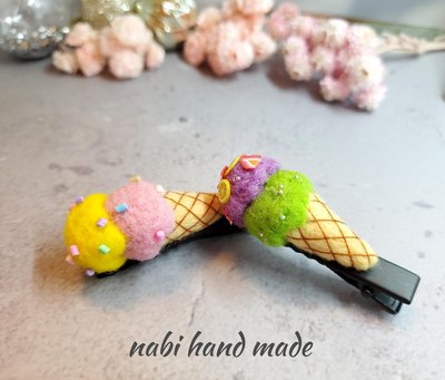 nabi蜜花園🌹雙色冰淇淋羊毛氈兒童髮夾（共2款／單支販售）