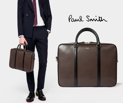 Paul Smith  ( 棕色×黑色 )  真皮手提包 公事包 紳士包 中性款｜100%全新正品｜特價!