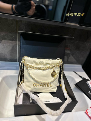 【二手包包】垃圾袋 迷你 mini 香奈兒珍珠金幣包Chanel22bag真的太美啦 高級的情冷感撲面而 NO67735