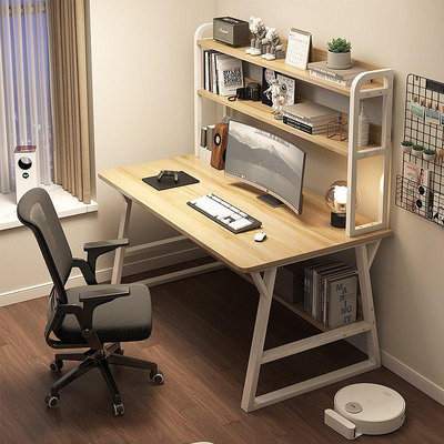 電腦桌台式家用書桌臥室簡易辦公桌學生書架一體寫字桌~特價