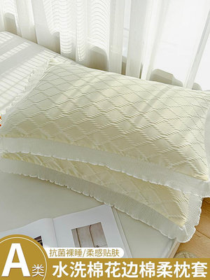 ins網紅花邊款水洗棉枕套一對裝家用枕頭套枕芯內膽套48x74cm單人