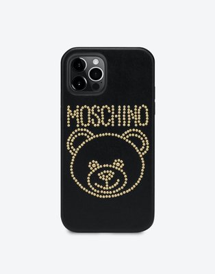【折扣預購】21秋冬Moschino Teddy Bear iPhone 12 Pro Max手機殼 金色鉚釘黑色泰迪熊