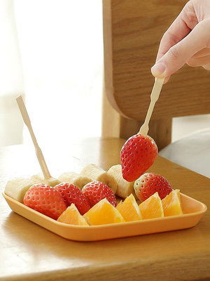 日本水果叉子蛋糕叉單獨包裝小叉子一次性果簽天然竹子壽司叉簽子~半島鐵盒
