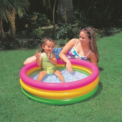 INTEX57107三環充氣游泳池 彩虹圓形游泳池 兒童洗澡浴池海洋球池