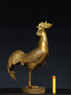 舊藏純銅鎏金公雞擺飾 金雞獨立 純銅公雞擺飾