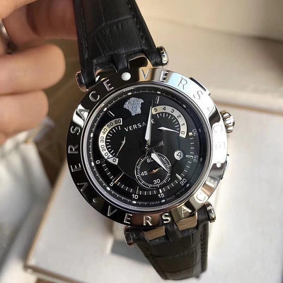 二手全新Versace手錶 凡賽斯23C系列小醜錶 多功能計時錶 皮帶款男錶 大秒針倒著走 42mm