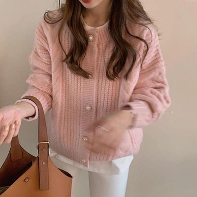 韓國溫柔麻花毛衣女春裝新款寬鬆慵懶軟糯氣質針織開衫外套潮