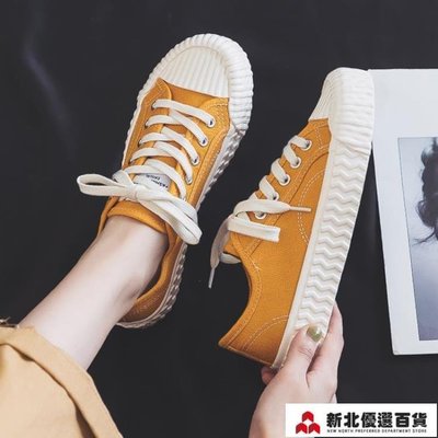 熱銷 懶人鞋 2022夏季新款小黃鞋韓版學生黃色帆布鞋ulzzang板鞋透氣餅干女鞋-
