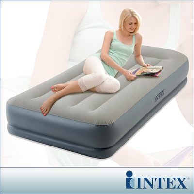 【INTEX】舒適雙層內建電動幫浦充氣床墊(fiber tech)-有頭枕（寬99CM/64115ED)（寬152CM/64117ED）兩種尺寸可供選擇