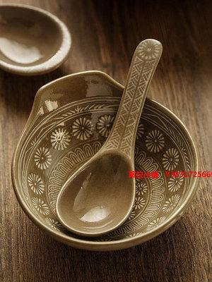 蒂拉 砂鍋萬古燒砂鍋配套碗勺單個餐具日本進口家用陶瓷碗湯勺有柄帶柄小碗