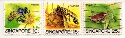 ^.^飛行屋(展示品出清)世界各國郵票-SINGAPORE 新加坡郵票-昆蟲郵票/3全(舊票)