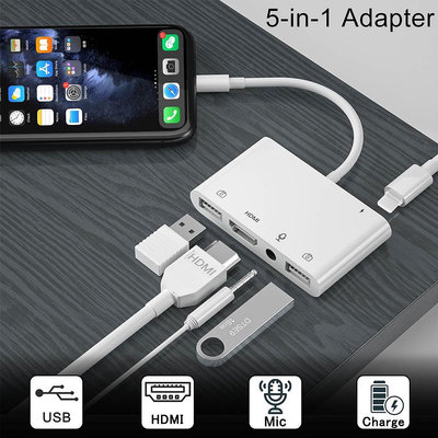 天極TJ百貨8 針 HDMI 數字 Av 適配器雙 USB/OTG 集線器適用於 iPhone/iPad 1080p 電視麥克風音頻