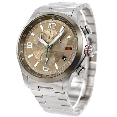 GUCCI  古馳 YA126289 手錶 46mm 計時秒針 淺褐色面盤 藍寶石鏡面 不鏽鋼錶帶 男錶 女錶