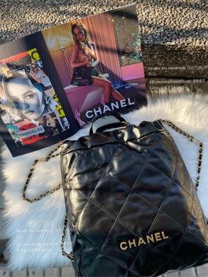 Chanel 22 bag 後背包 雙肩背包 黑色金字