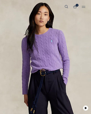 (全新) Polo Ralph Lauren 女成人 S 羊毛羊絨圓領毛衣 台灣專櫃購入 2023秋冬新款