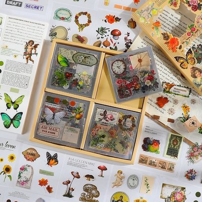 [聚優]100張 盒裝 復古森林系列 PET貼紙套裝 學生 手冊裝飾 DIY 貼紙