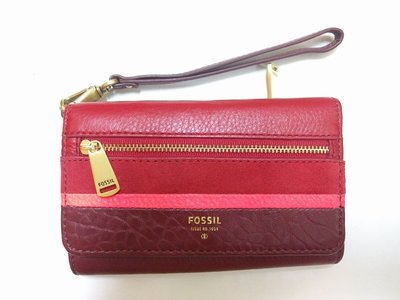 【現貨在台】FOSSIL SL7345001 紅桃拼接真皮手拿包/皮夾/長夾(可裝手機)