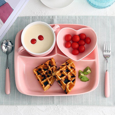 純色餐具套裝陶瓷分格餐盤家用日式美式分隔盤早餐西餐創意盤