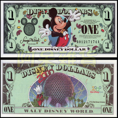 森羅本舖 現貨實拍 全新真鈔 美國 迪士尼 樂園 2000年 千禧年 Disney 1美金 紀念鈔 紙鈔 非現行流通貨幣