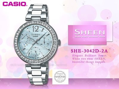 CASIO 手錶 專賣店 國隆 CASIO SHEEN SHE-3042D-2A 女錶 指針錶 不鏽鋼錶帶 藍 施華洛