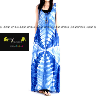Unic＠泰國進口植物染🌳吊帶裙『TD435透氣棉麻手工綁染❄️超涼感❄️藍染吊帶洋裝』藍染 波希米亞風 洋裝