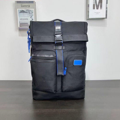 TUMI 2223388 黑拼藍 加厚尼龍拼牛皮 多夾層時尚後背包 雙肩包 獨立筆電夾層 可插行李箱 耐磨 商務 休閒 大容量 限量優惠