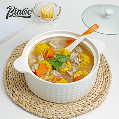 特價~Bincoo陶瓷帶蓋湯碗家用大號雙耳骨瓷餐具微波爐專用裝湯盆面碗
