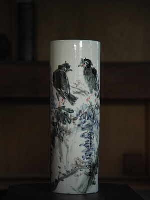「上層窯」鶯歌製造 劉鳳祥(安之) 作品  紫氣 彩繪花瓶 瓷器 A2-01