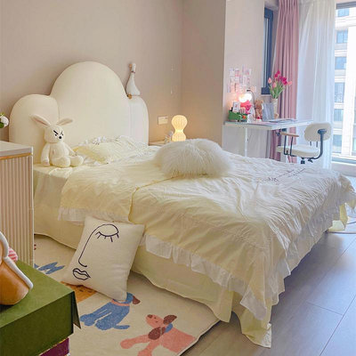 北歐兒童床科技布單人床1.5米現代簡約女孩公主床小戶型臥室軟床~定金