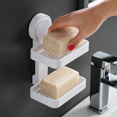 無痕掛鉤 免打孔置物架 肥皂盒吸盤壁掛式家用免釘雙層香皂盒創意瀝水免打孔衛生間置物架