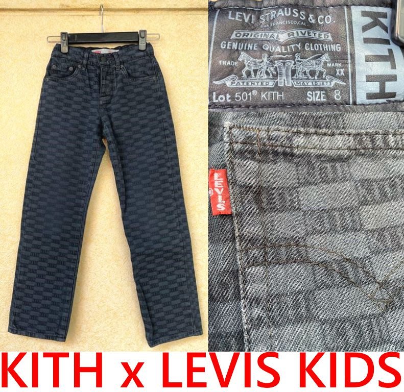 BLACK近全新KITH x LEVIS滿版雷射MONOGRAM童裝BOX男孩KIDS