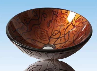 FUO衛浴:42公分 彩繪工藝 藝術強化玻璃碗公盆 (WY15082)預訂!